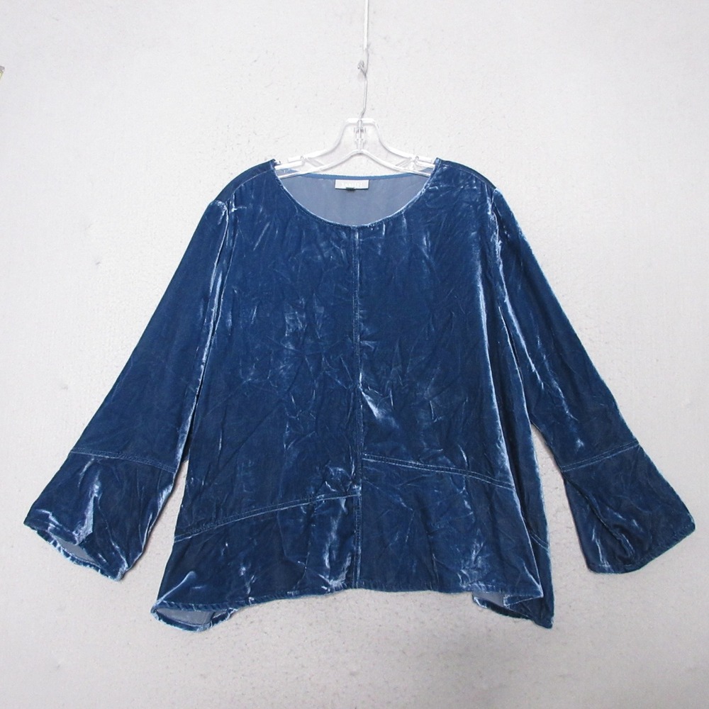 Habitat Clothes to Live in Top L Blue Velvet Lagenlook Holiday Party Event Luxe